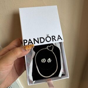 Pandora Silver Heart Bracelet with Knot Earrings